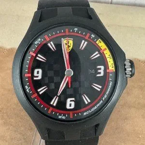 Ferrari 腕時計 ブラック/レッド Scuderia Ferrari Pilota Evo Black Leather Men's Chronograph